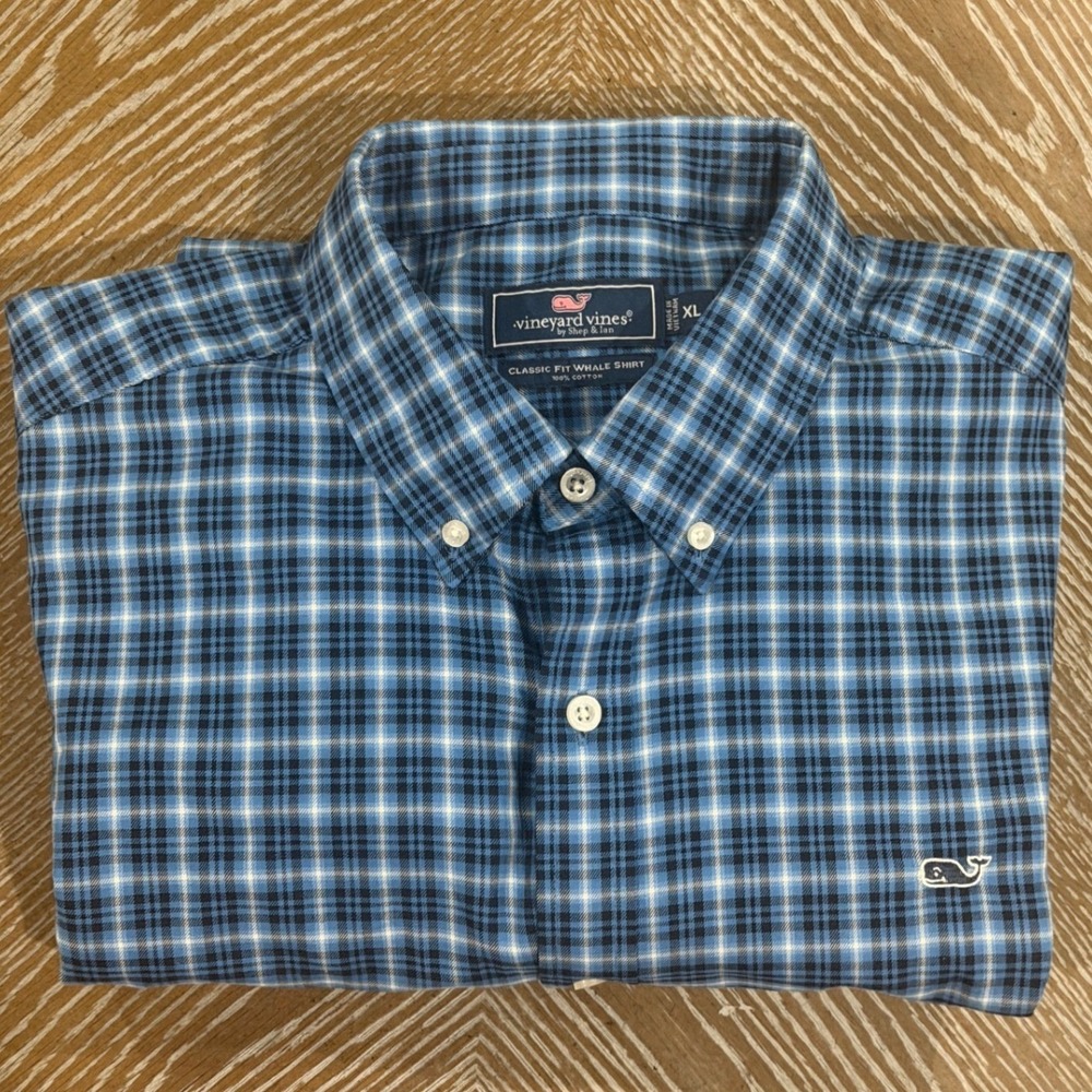Vineyard Vines Classic Fit Whale Shirt Mens XL Blue Plaid Button Down Cotton - Picture 6 of 6